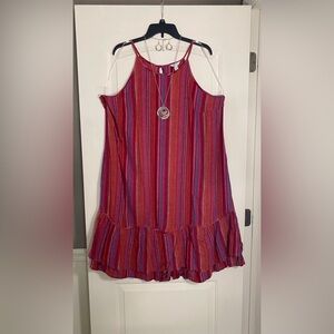 Cato Striped Pink and Purple midi sundress with casual necklace